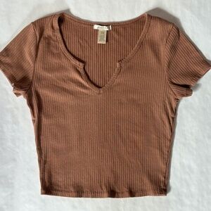 Medium Brown Ribbed Crop Top